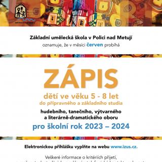 Zápis do ZUŠ Police nad Metují pro školní rok 2023/2024